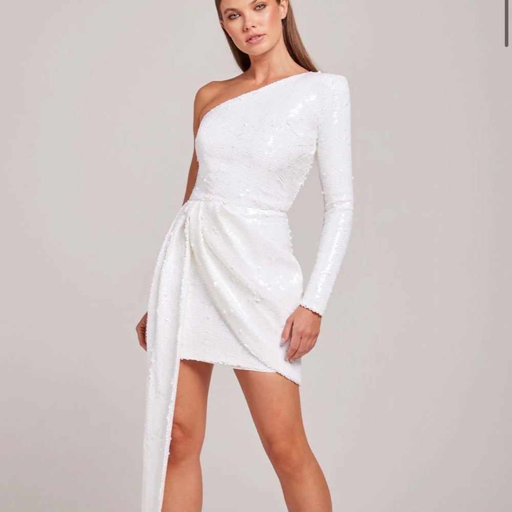 NADINE MERABI White One-Shoulder Dress